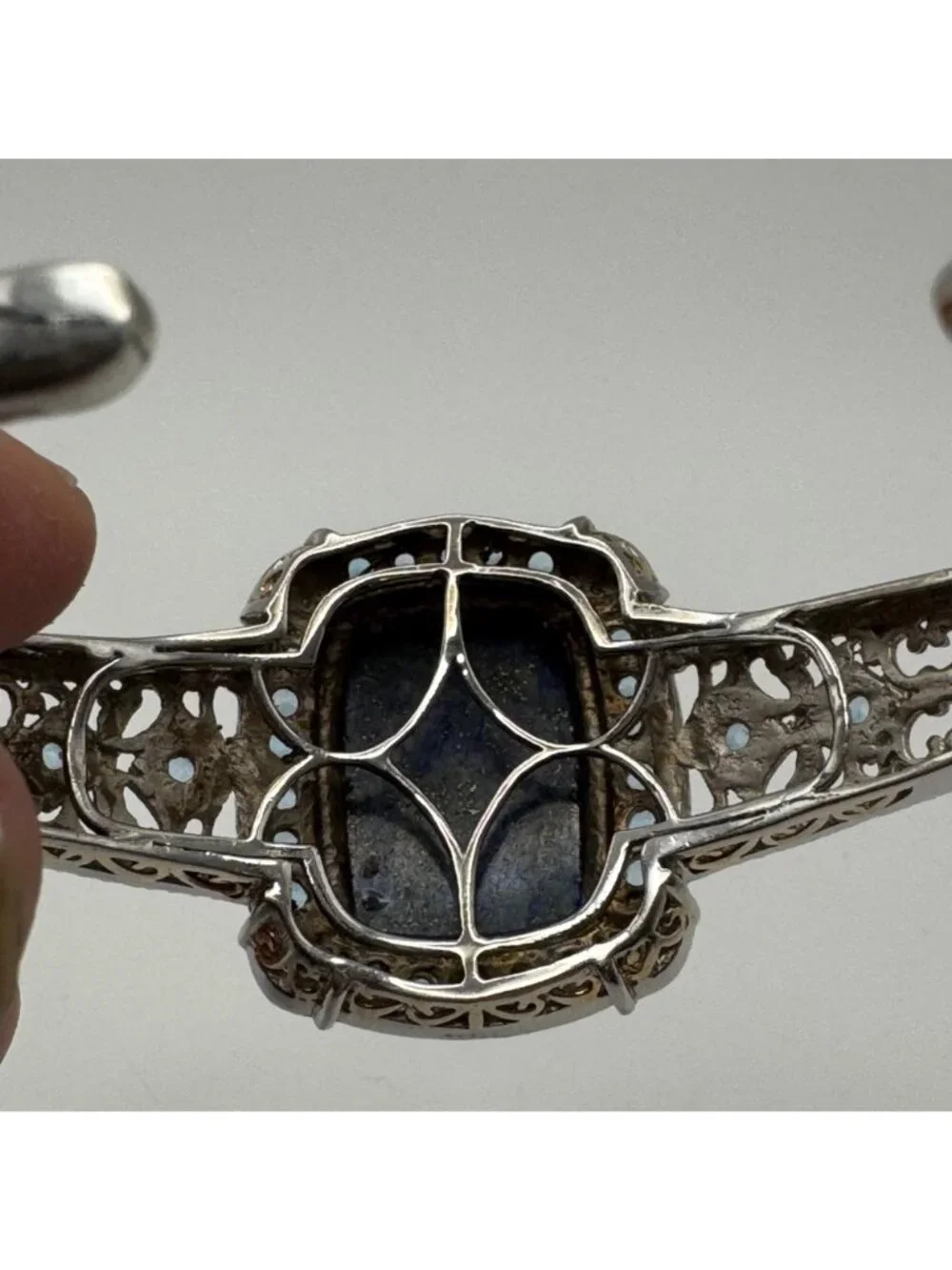 Synthetic Sapphire & Topaz Cuff Bracelet 925 Sterling Silver 7.5